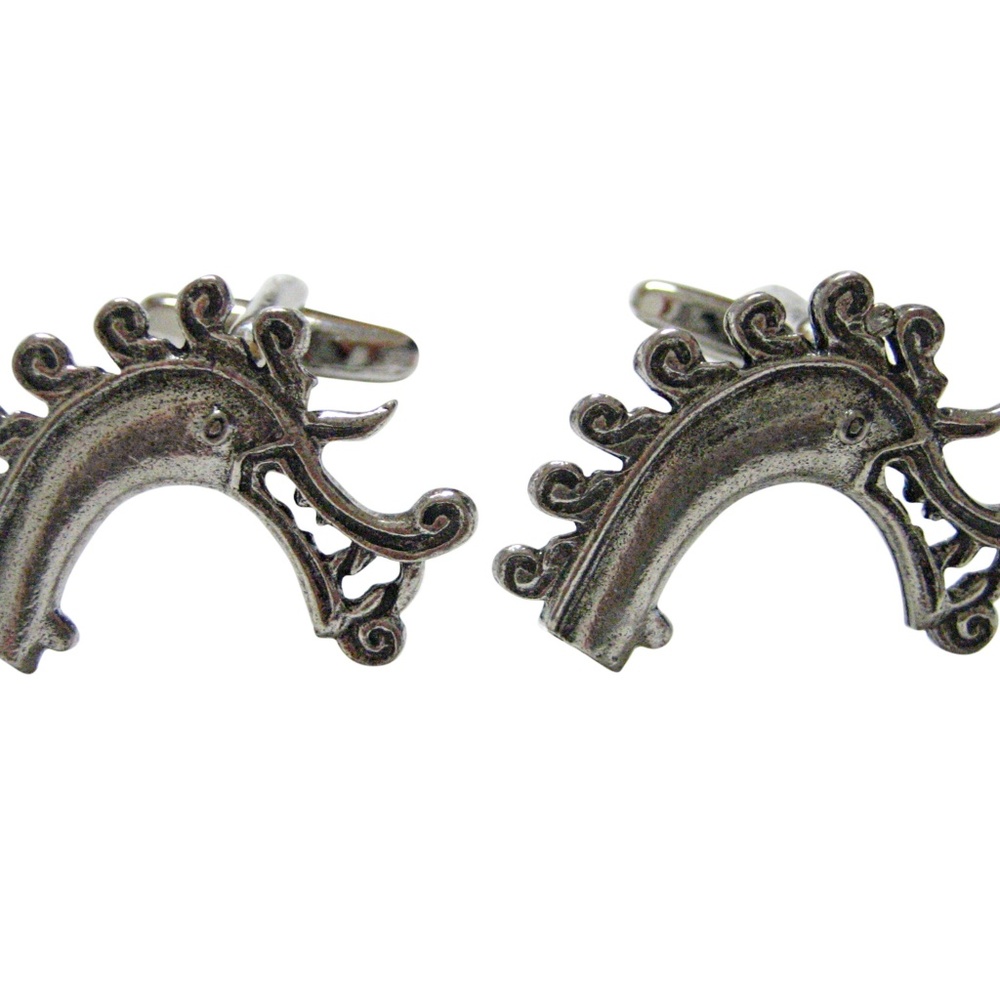 Silver Toned Textured Viking Dragon Head Pendant C